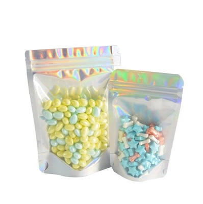 Clear Mylar Plastic Food Packaging Hologram Bags With Zip Lock Resealable Smell Proof